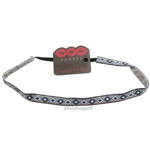 Banded Women's Navy Blue Gold & Silver Skinny Woven Diamond Tapestry Headband